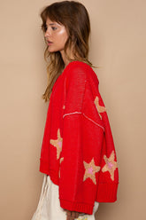 POL Long Sleeve Star Patch Sweater OutfitFlow